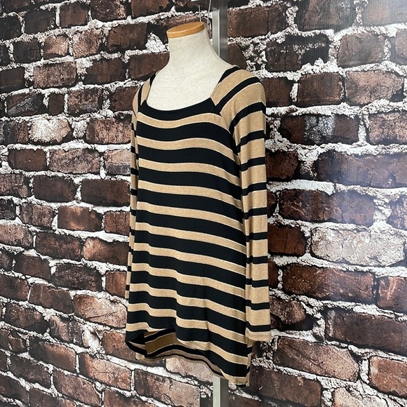 Ella Moss Tunic Top Hi Low T-Shirt Stripes Brown Black Gold Size Small - Picture 5 of 12